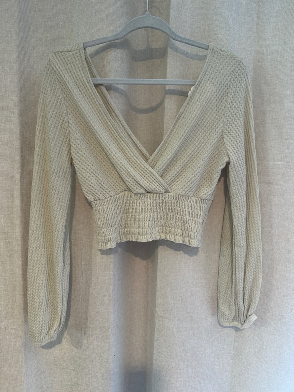 Altar'd State Sage Waffle Knit V-Neck Cropped Top